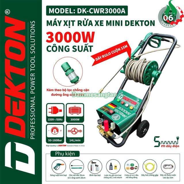 Máy Rửa Xe Chỉnh Áp DEKTON DK-CWR3000A điện 220V