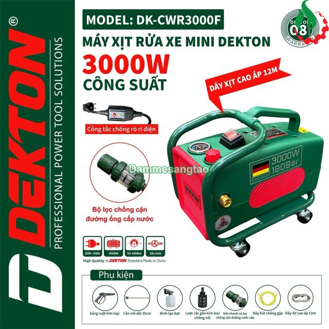 Máy Rửa Xe Chỉnh Áp DEKTON DK-CWR3000F Điện 220V