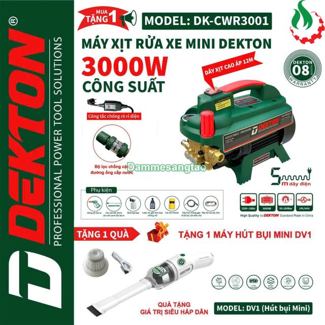 Máy Rửa Xe Chỉnh Áp DEKTON DK-CWR3001 điện 220V