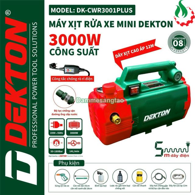 Máy Rửa Xe Chỉnh Áp DEKTON DK-CWR3001PLUS điện 220V