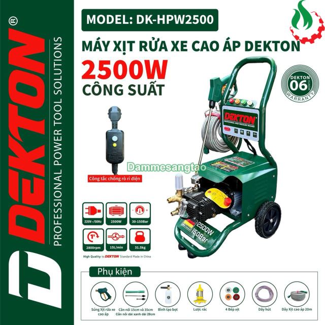 Máy Rửa Xe Chỉnh Áp Dekton DK-HPW2500 điện 220V (Xịt Cao Áp)