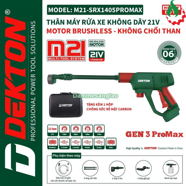 Máy rửa xe pin 21V Dekton M21-SRX1405PROMAX (Không chổi than)