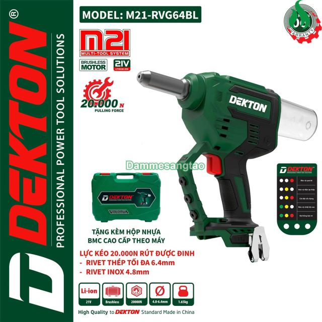 Máy rút Rivet pin 21V Dekton M21-RVG64BL