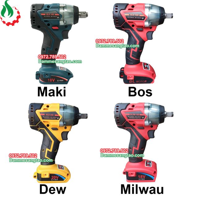 Máy siết bulong dùng pin cao cấp 18V dùng pin Makita Bosch Dewalt Mil