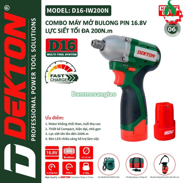 Máy siết bulong pin 14V Dekton D16-IW200N 200Nm