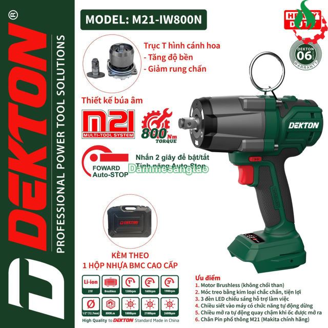 Máy siết bulong pin 21V Dekton M21-IW800N 800Nm