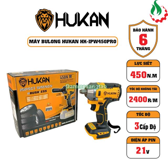 Máy siết bulong pin 21V Hukan HK-IPW450PRO 450Nm