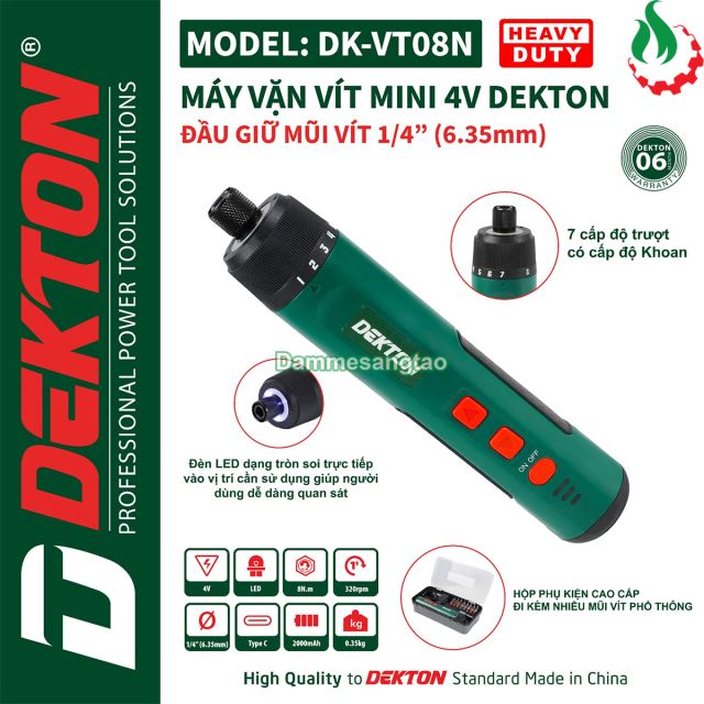 Máy vặn vít cấp trượt mini pin 4V Dekton DK-VT08N 8Nm