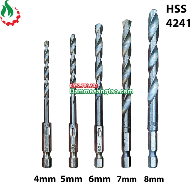 Mũi khoan sắt chuôi lục giác thép gió HSS 4241 (Bộ 5 mũi)