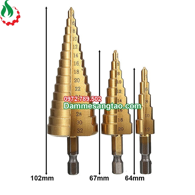 Mũi khoan tháp HSS phủ Titan chuôi lục giác