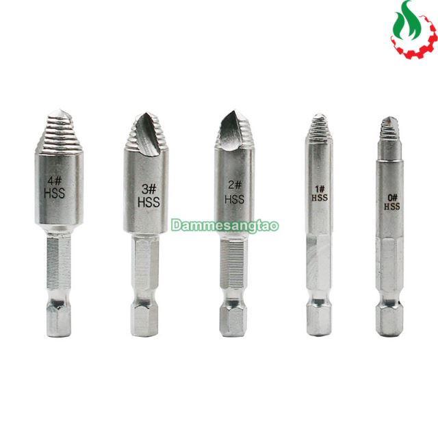 Mũi vặn vít gãy 6-12mm tháo ốc vít gãy Chuôi lục giác (Bộ 5 mũi)