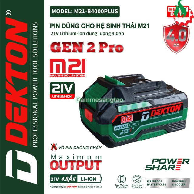 Pin Dekton 21V M21-B4000Plus chân pin Makita (Dung lượng 4AH)