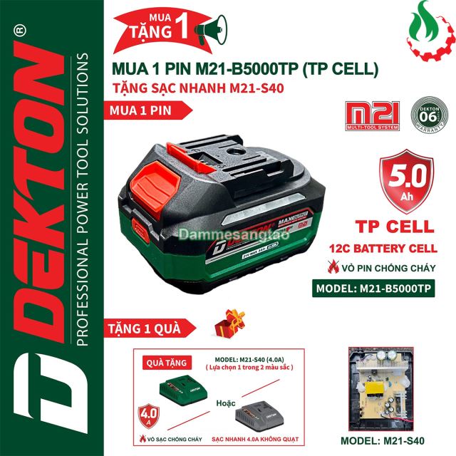 Pin DEKTON 21V M21-B5000TP 5AH chân pin Makita (Cell pin TP xả 12C)