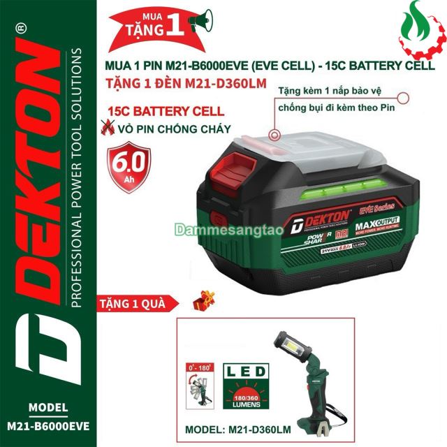 Pin Dekton 21V M21-B6000EVE 6AH chân pin Makita