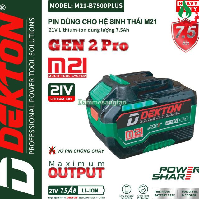 Pin Dekton 21V M21-B7500Plus chân pin Makita (Cell pin TP - Xả tối đa 90A)