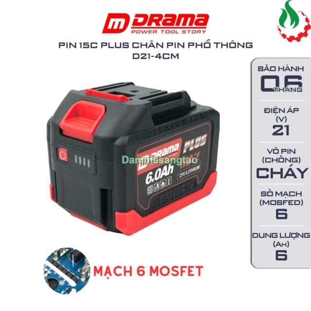 Pin Drama Plus 21V 6AH chân pin Makita (15 cell 18650)