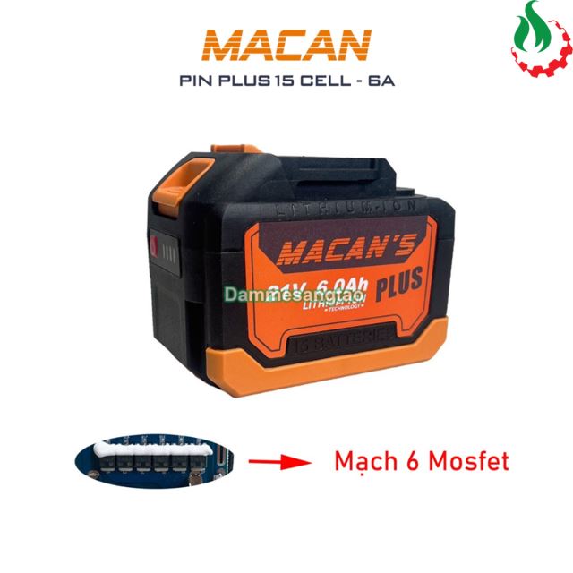 Pin Macan Plus 21V 6AH chân pin Makita (15 cell 18650)