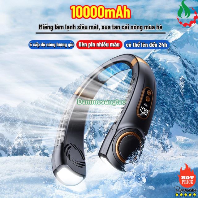 Quạt đeo cổ không cánh pin L29-Max có báo pin 5 cấp độ gió kèm đèn LED
