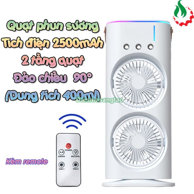 Quạt phun sương Tích điện 2 tầng Đảo chiều có Remote (Dung tích 400ml)