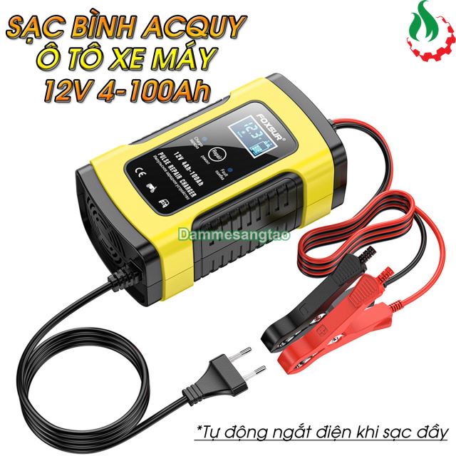 Sạc bình acquy ô tô xe máy 12V 4-100AH Tự động ngắt sạc khi đầy