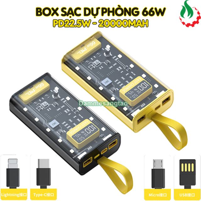 Sạc dự phòng trong suốt 20000mAh (YM-746) sạc nhanh PD22.5W