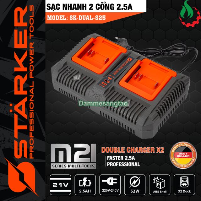 Sạc đôi pin STARKER 21V SK-DUAL-S25 dòng sạc 2.5A