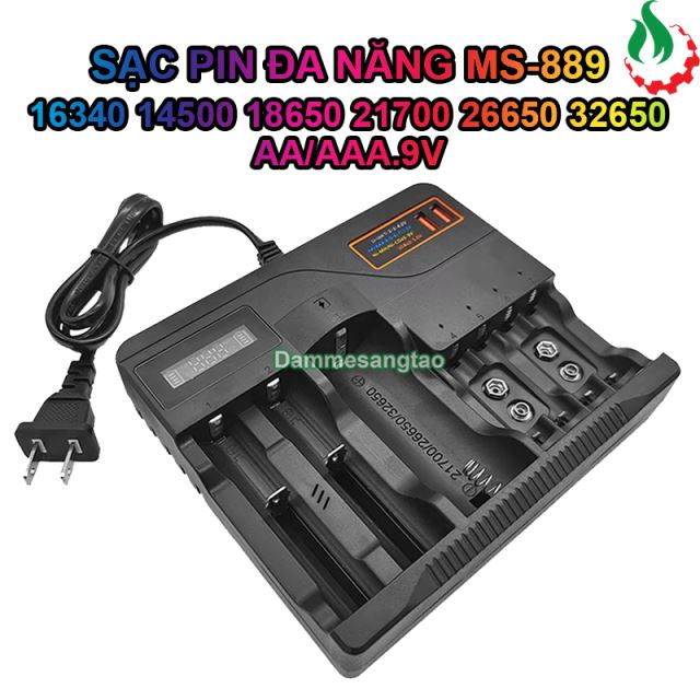 Sạc pin đa năng nhiều khe màn hình LCD MS-889 Li-ion-MH-NI-CD-9V