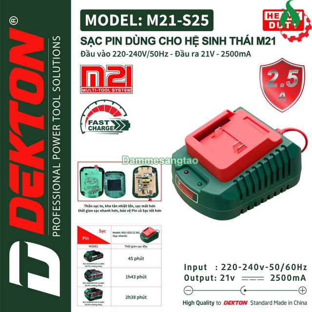 Sạc pin Dekton 21V M21-S25 (2.5A) chân pin Makita