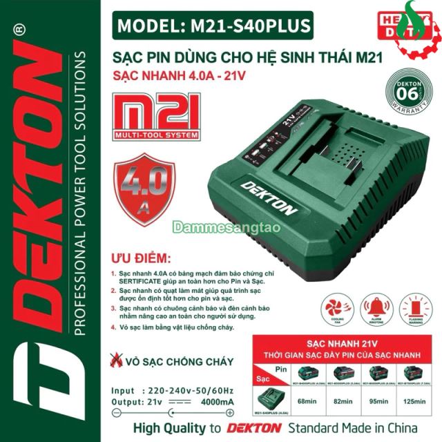 Sạc pin Dekton 21V M21-S40Plus (4.0A) chân pin Makita