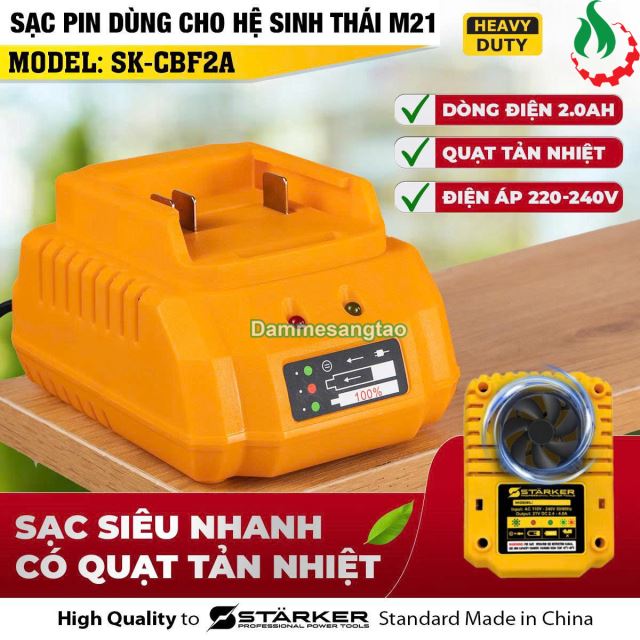Sạc pin Starker 21V SK-CBF2A chân pin Makita có quạt tản nhiệt