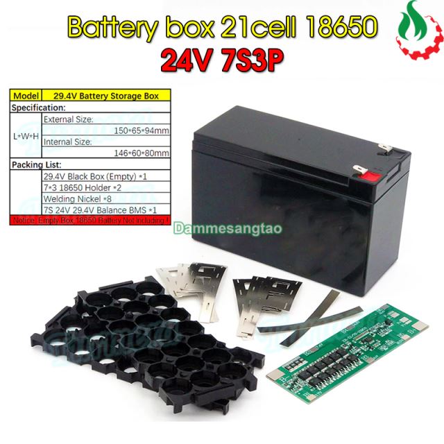 Vỏ bình acquy 21 cell 18650 12V 3S7P hoặc 24V 7S3P (kèm mạch)