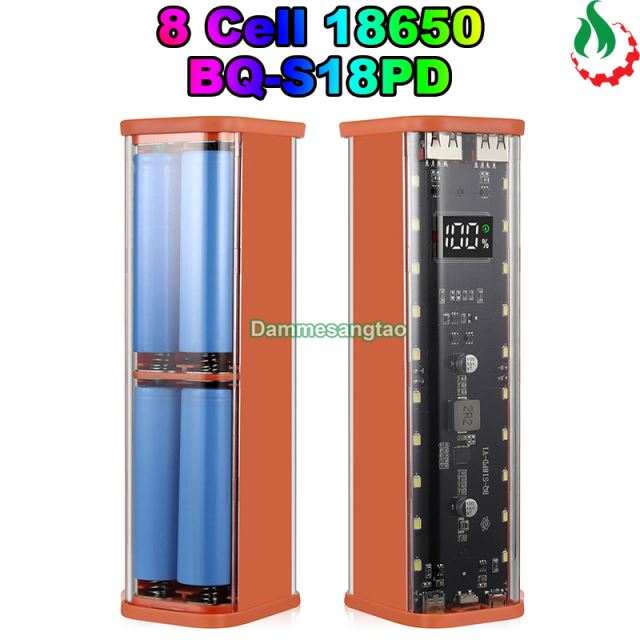 Vỏ box sạc dự phòng 8 cell 18650 có lò xo (BQ-S18PD) sạc nhanh 22.5W (Không có pin)
